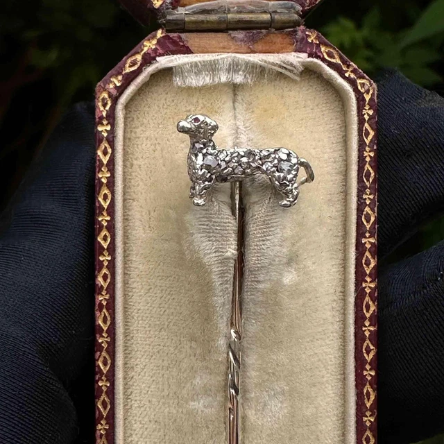 EARLY VICTORIAN SILVER Gold Diamond Ruby Dog stick pin in antique box 1 083.50 PicClick UK