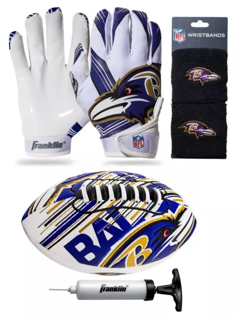 Baltimore Ravens Kids NFL Air Tech Football, Wristbands & Gloves, Ages 7-9