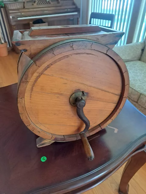 1800's ANTIQUE WOOD AND METAL TABLE TOP HAND CRANK BUTTER CHURN OLD