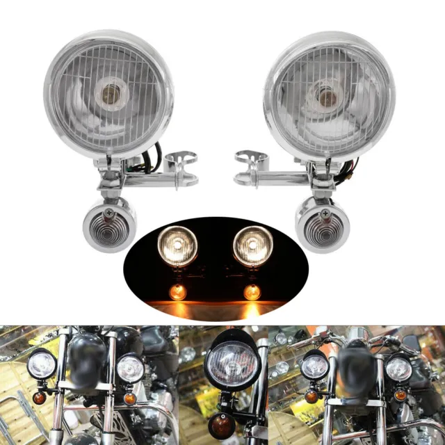Motorcycle Chrome Turn Signals Driving Fog lights Bar For Touring Chopper Custom