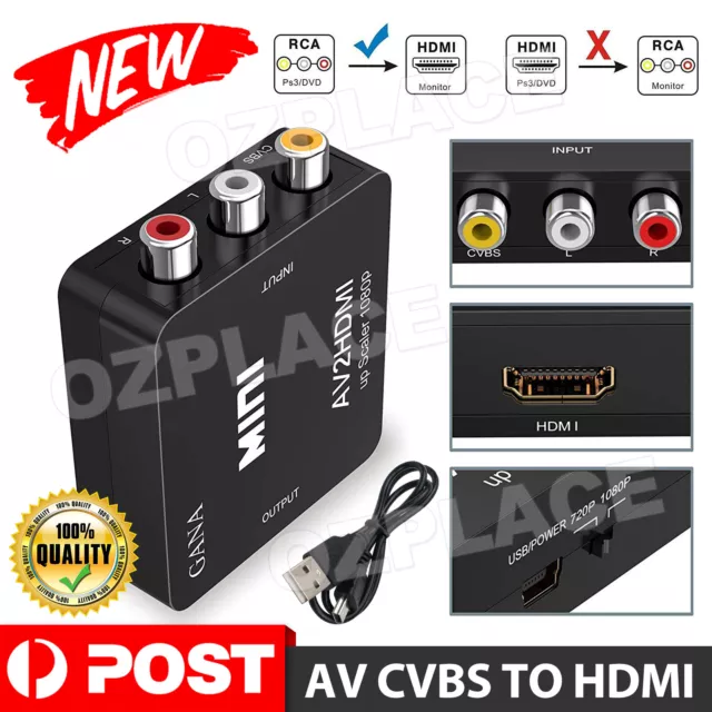 Composite AV CVBS 3RCA to HDMI Video Cable Converter 1080p Upscaling
