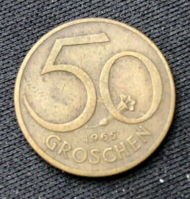 1965 Austria 50 Groschen Coin XF    World Coin    Aluminum Bronze  #K1330