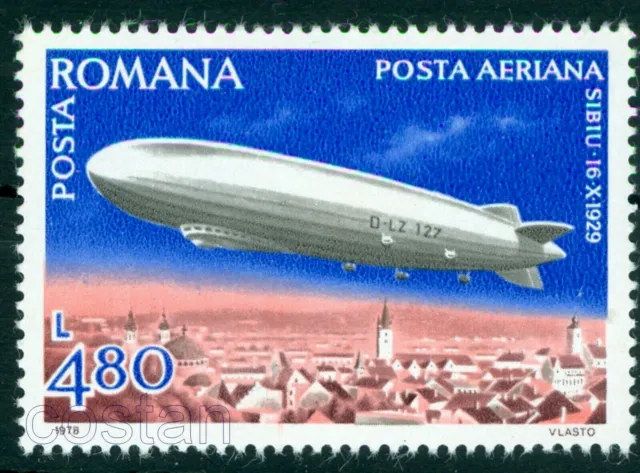 1978 Zeppelin LZ 127 over Sibiu/Hermannstadt,Romania,1929,Luftschiff,Romania,MNH