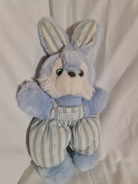 Doudou Peluche Vintage Tartine Et Chocolat - Lapin - Blanc Bleu Raye 38 Cm Neuf