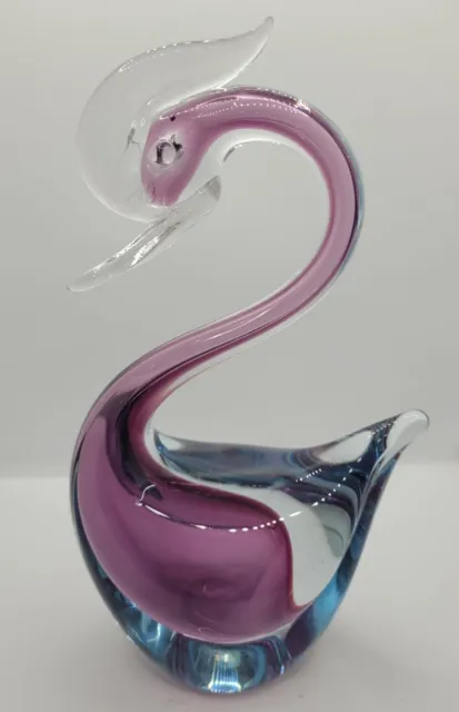 Venetian Art Glass Bird Ornament Amethy & Blue To Clear 8x5"