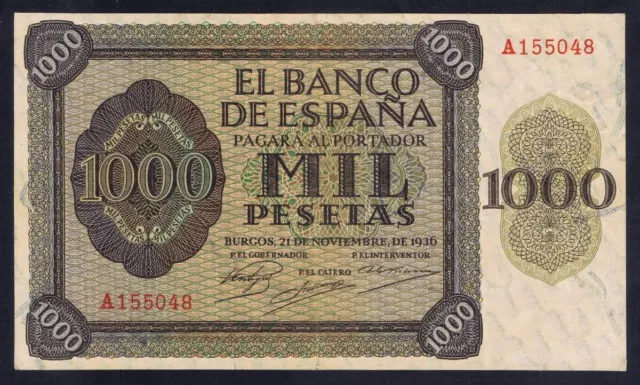 1000 pesetas 1936 Burgos. Serie A.  MBC+