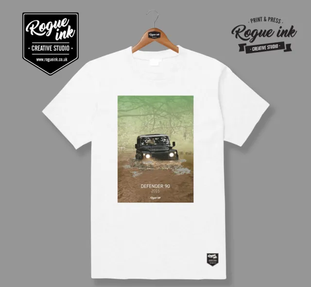 T-shirt Land Rover Defender 90 illustrazione cotone NUOVA