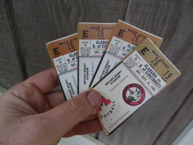 Vintage 1985 Alabama vs Cincinnati Ticket Stubs Hard to find! Lot of 4