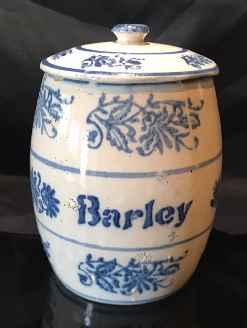 BRUSH McCOY BLUE & WHITE STENCILED WILDFLOWER Barley POTTERY-STONEWARE CANISTER
