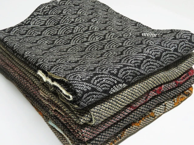 3517Y01z24  Japanese Kimono Silk BLACK SHIBORI HAORI 5pcs FREE SHIPPING
