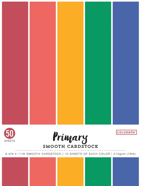 Colorbok 78lb Smooth Cardstock 8.5"X11" 50/Pkg-Primary, 5 Colors/10 Each -68216C
