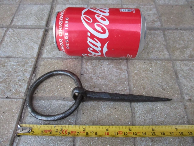 Antique Wrought in Iron Tethering Large Ring on Pin Game Hook Old Wall Hardware