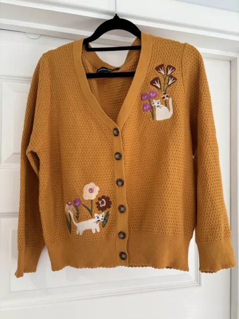 Princess Highway Ladies Mustard Cardigan Suits 12/14 Cat Design