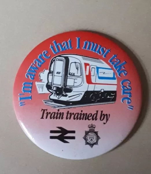 Vintage Collectors Pin Badge Railway Safety, I'M AWARE THAT I MUST TAKE CARE