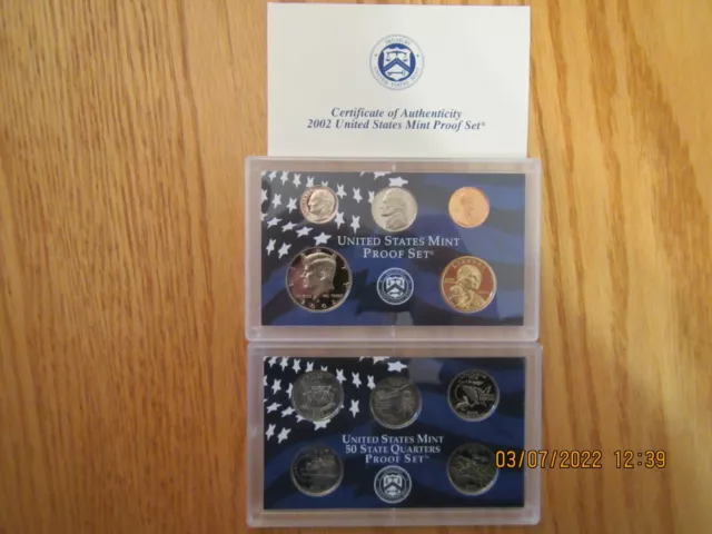 2002 US MINT PROOF SET S Mint 10 BU Coins Original Box 2002 State Quarters P02