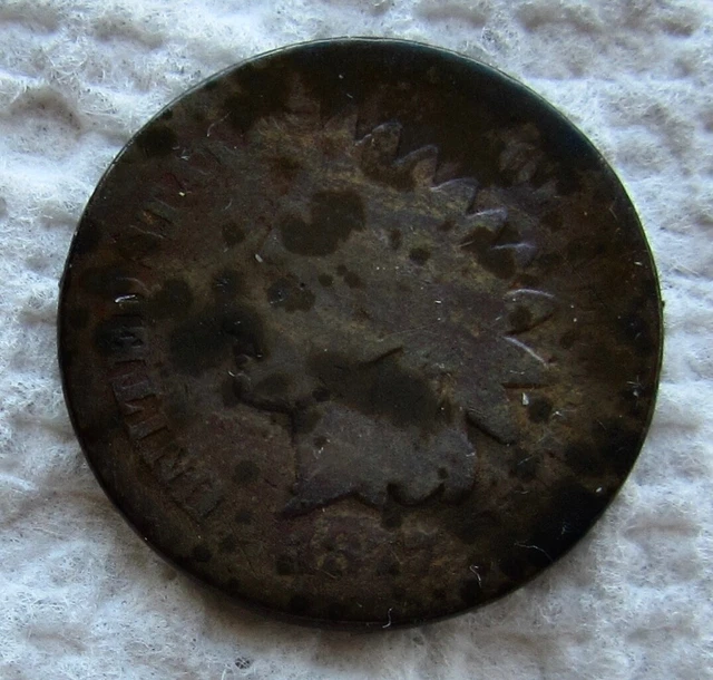1877 Indian Head Cent Rare Key Date Mintage 852,500 Good Detail Corrosion Spots