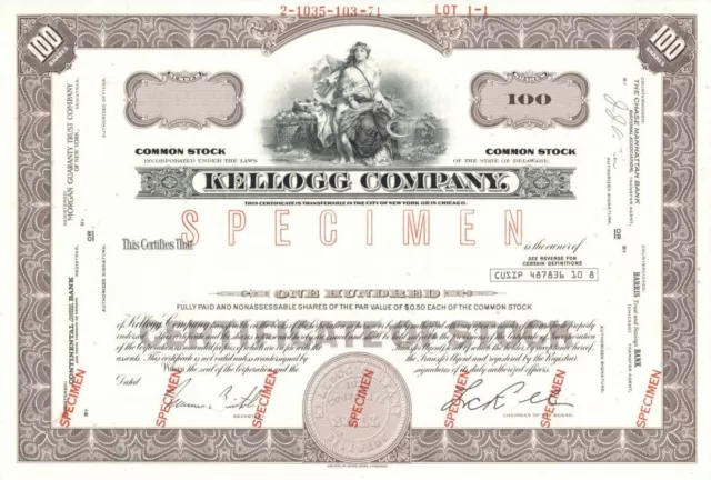 Kellogg Co. - Specimen Stock Certificate - Specimen Stocks & Bonds