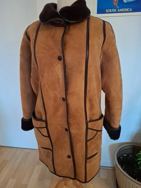 Manteau Vintage En Peau Lainée Patchwork Gilles Ricart Taille XL - Neuf, Doublure Fourrure