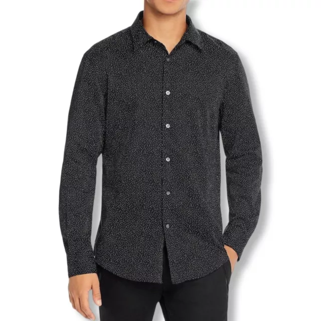 John Varvatos Men's Navy Blue Speckled Long Sleeve Cotton Button Front Shirt L