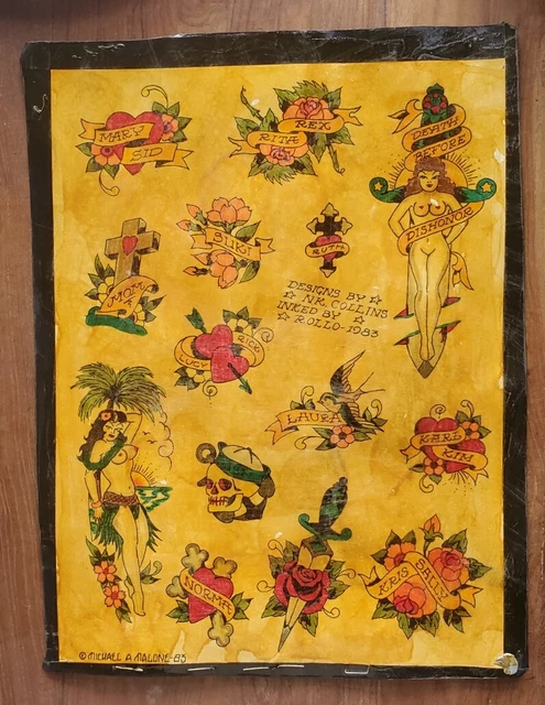 original vintage producción Mike Malone + color nkc sj tatuaje flash 11x14