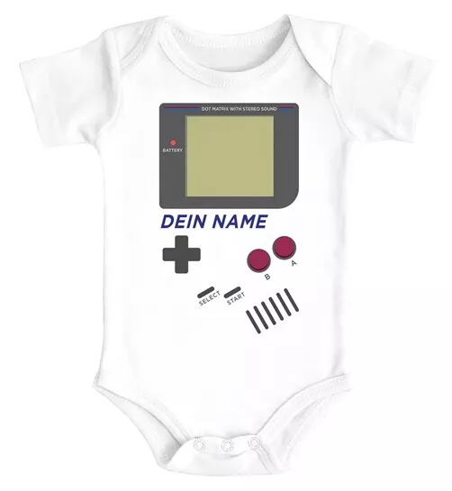 Baby Body mit Name Konsole Gamer Geek Nerd Zocker Babyoutfit Bio-Baumwolle