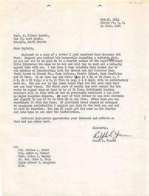 Ralph Yeaman Free Mason Sojourners Vintage Autograph Signed Letter 1956