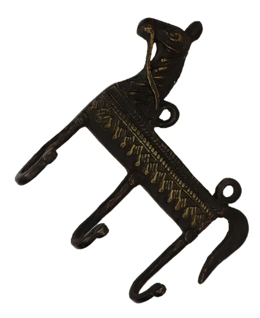 Horse Shape Vintage Antique Style Handmade Brass 3 Hook Wall Hanger Home Décor 9