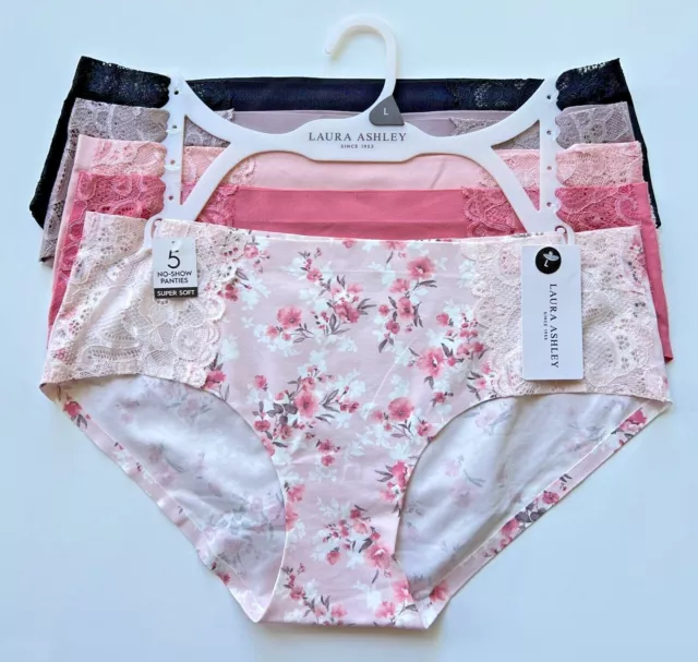 3 Laura Ashley Solids Pink Mint Floral Crocheted Back Lace Panties