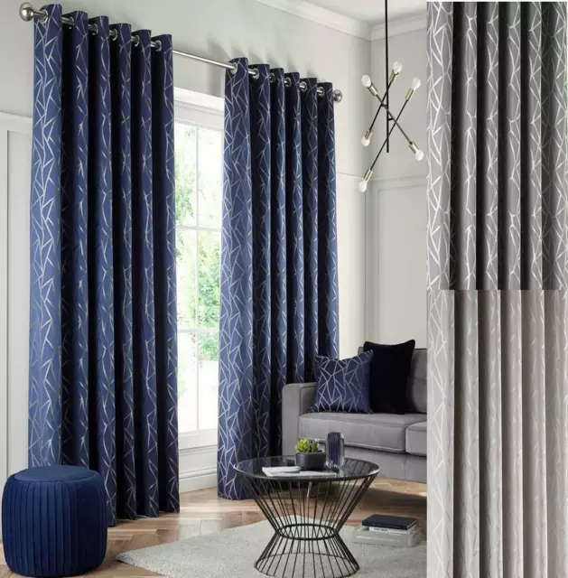 One Pair Of Studio G Como Art Deco Eyelet Ringtop Curtains 3 Colours