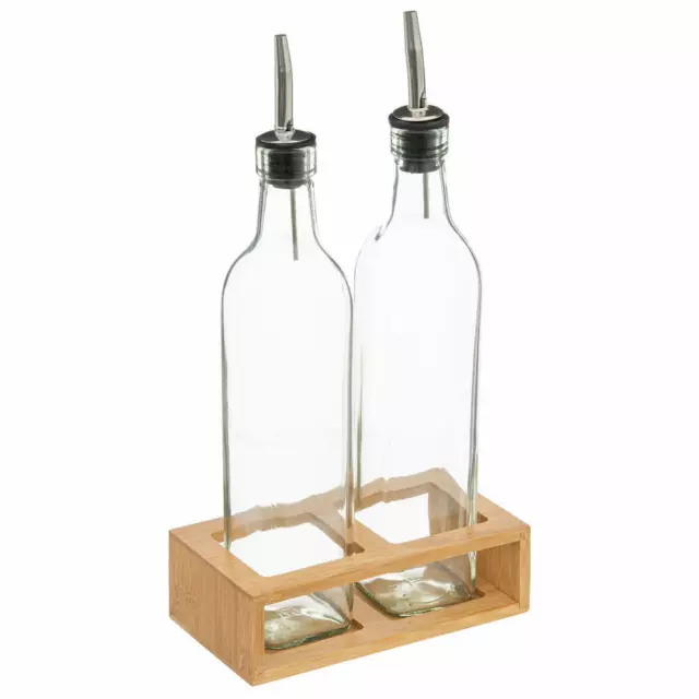 5Five Simply Smart Essig- und Öl-Set mit 2 Spenderflaschen, Glas, Bambus, 480 ml