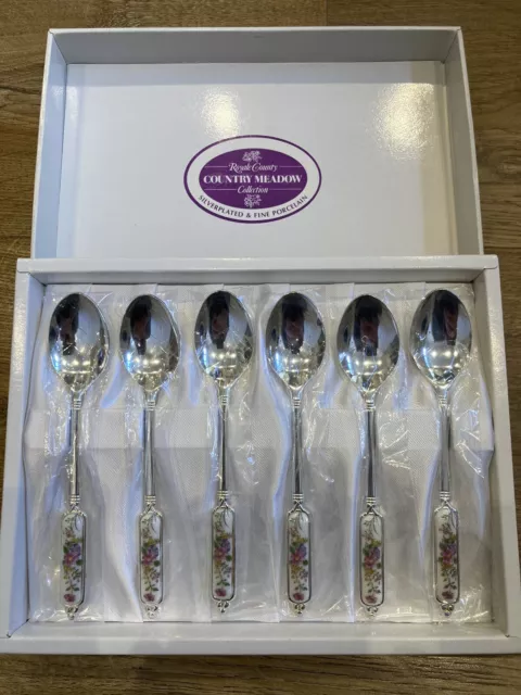 Royale County Country Meadow Collection, Silverplated & Fine Porcelain Teaspoons