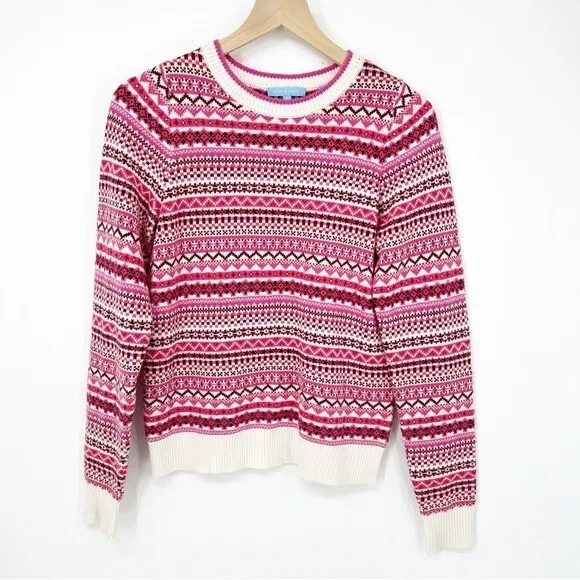 Draper James Pink Fair Isle Wool Cashmere Blend Crewneck Pullover Sweater Small