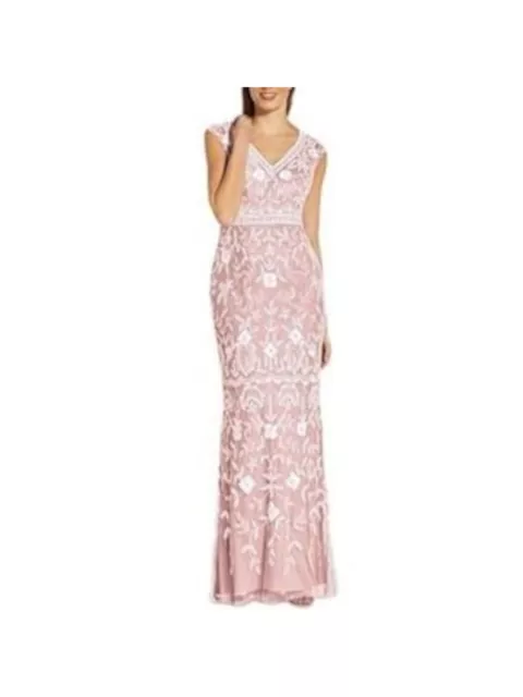 ADRIANNA PAPELL Womens Pink Lined Cap Sleeve Full-Length Formal Mermaid Dress 2