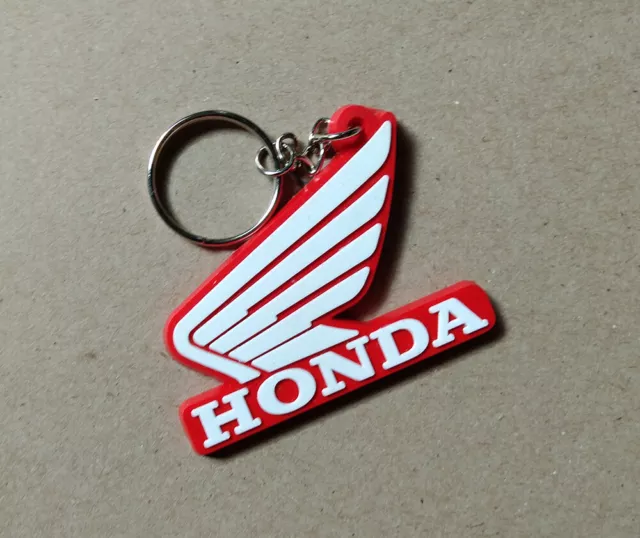 Honda Wing White Keychain Rubber Motorcycle Racing Keyring Collectable Gift #02