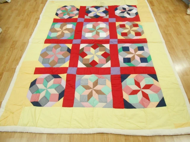 Vintage Antique ROLLING PIN WHEEL STAR SHOOTING STAR Quilt 88X67