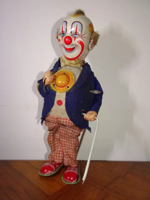 60's Ancien jouet automate clown mécanique tôle Japan ALPS smiling SAM tin toy