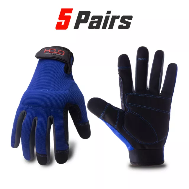 1/2/3/5 Pairs Mens Work Gloves Synthetic Leather Construction Working Glove Blue