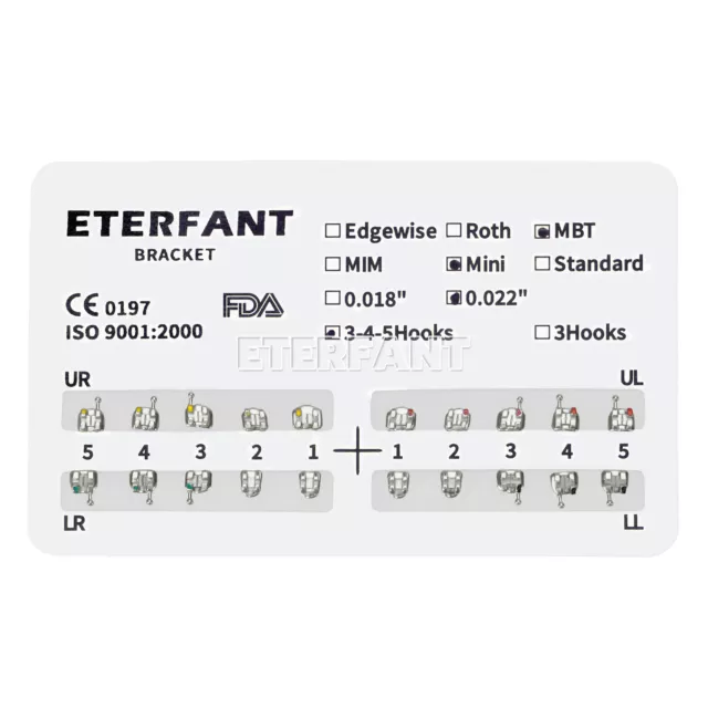 30xDental Orthodontic Bracket Braces Metal Standard Mini Roth MBT 022 345Hooks