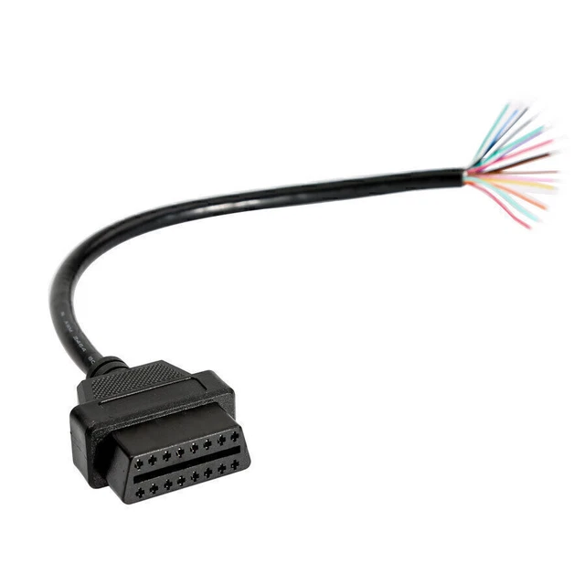 OBDII 16pin Female Connector to Open OBD Cable 24W 12V High Quality