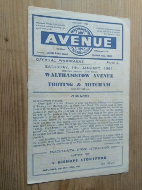 Walthamstow Avenue v Tooting & Mitcham. Isthmian League. 14/1/1961