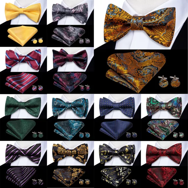 16 Kinds Silk Purple Floral Mens Pre-Tied Bow tie Hanky Cuffs Wedding Prom Set