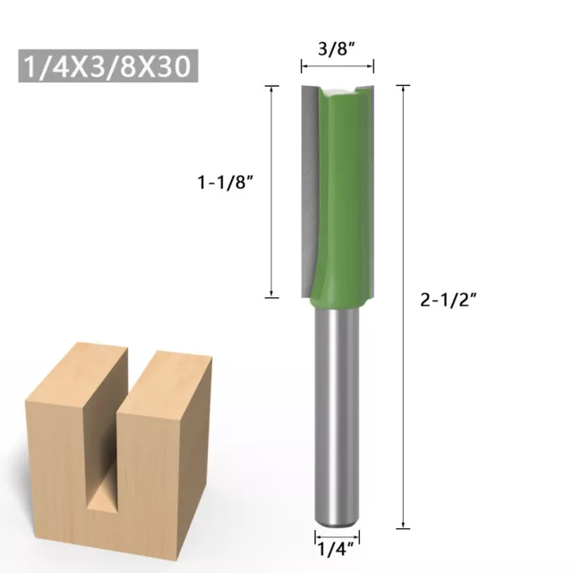 Router Bit 1/4 Shank 3/8" Cutting Dia. 2 Straight Flutes Carbide Woodworking DIY