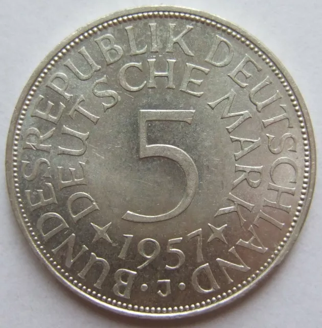Moneta Rfg Aquila Argento 5 Tedesco Marchi 1957 J IN Uncirculated