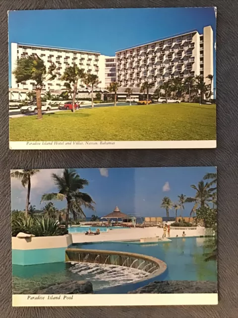 2 AK Bahamas Nassau Paradies Island Hotel Gebäude Pool Autos - ca. 80er Jahre?