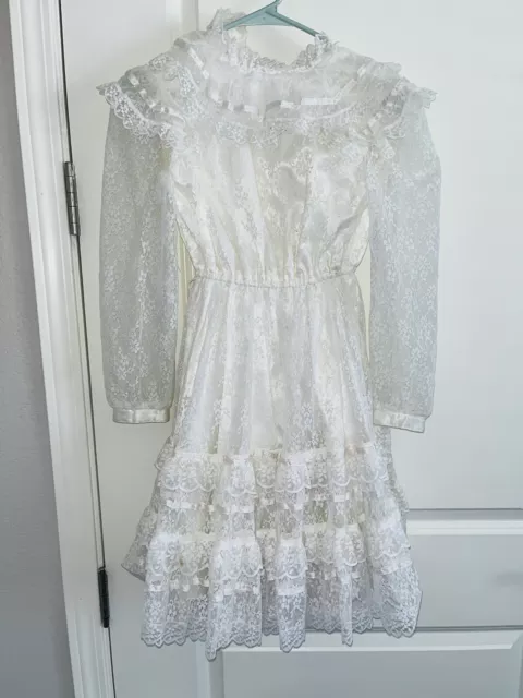 Vintage Gunne Sax Dress Junior SZ 10 Victorian GIRLS Prairie White Lace