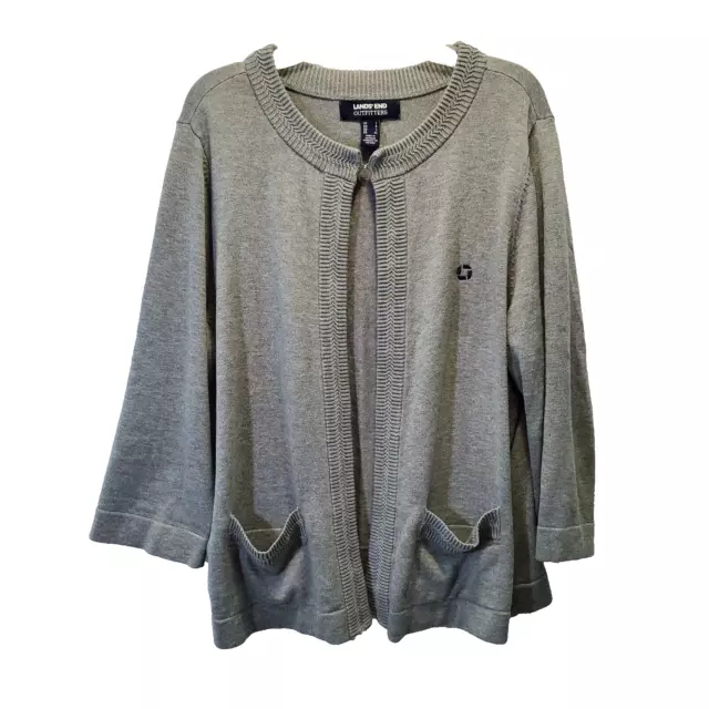 Lands' End Outfitters Women's Chase Uniform Cardigan - Large - Gray/Blue Logo