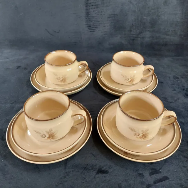 Denby Memories Trios Cups Saucers Side Plates x4 Fine Stoneware England Vintage