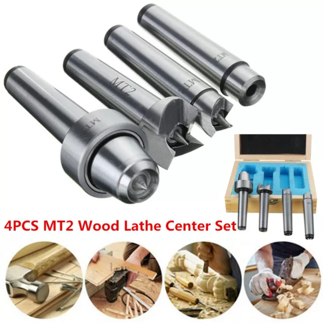 4PCS MT2 Wood Lathe Center Set Live Center Drive Spur Cup MT2 Arbor w/Case Tool