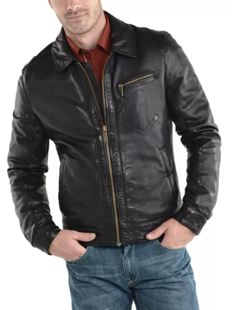 New Mens Leather Jacket Slim Fit Biker Motorcycle Genuine Leather Coat  - MJA052