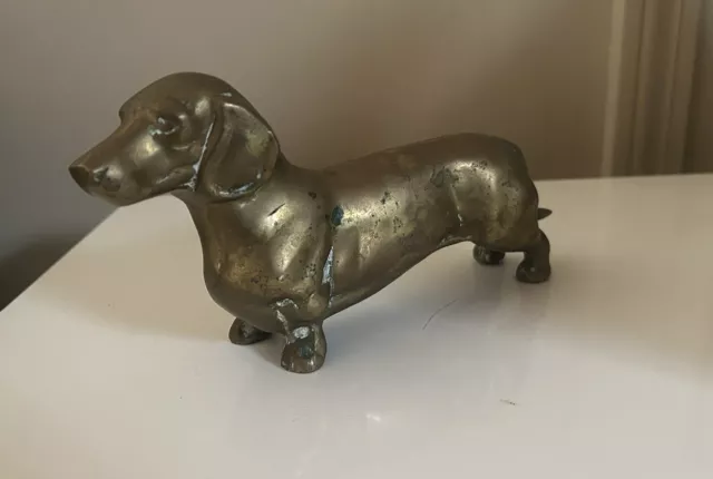 Vtg 8.5” Brass Long Dachshund Weiner Dog Figurine Statue Large Heavy Door Stop